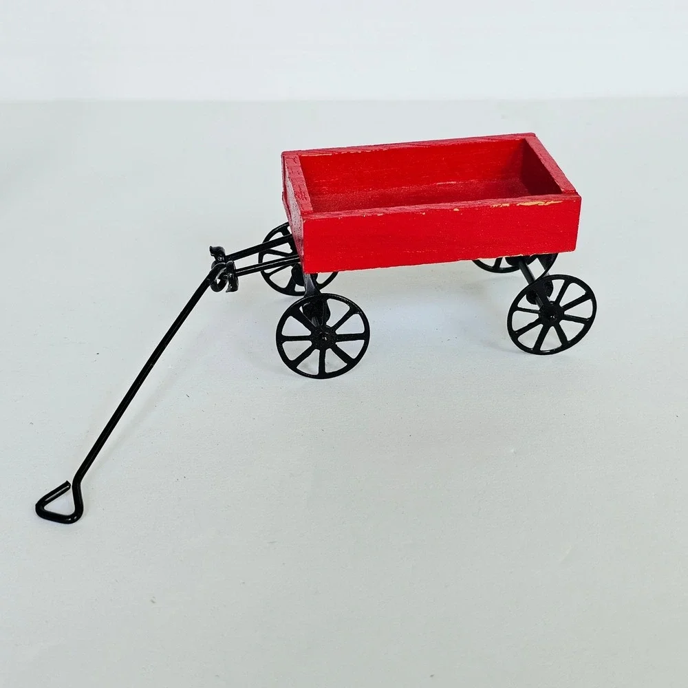 Vintage Retro Style Red Dollhouse Miniatures Wagon Tricycle Gumball Machine Set